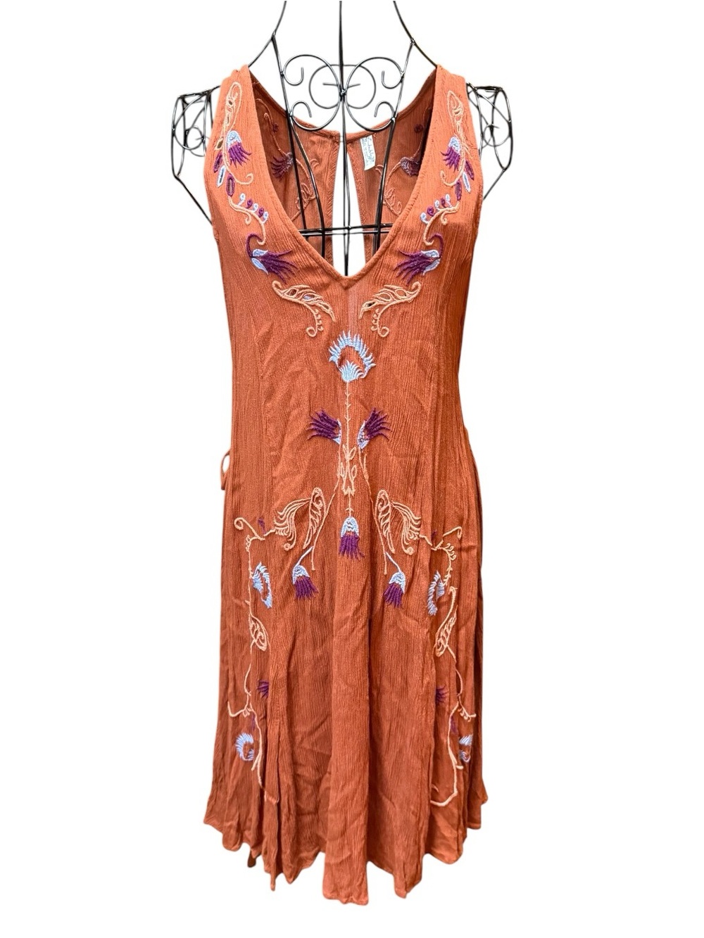 Free People Intimately Embroidered Burnt Orange V-Neck Sleeveless Dress